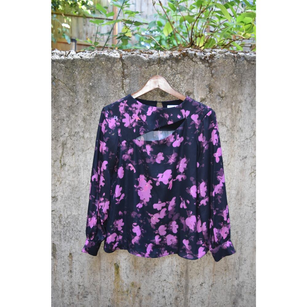 Parker Black & Pink Floral Cutout Blouse – Size S